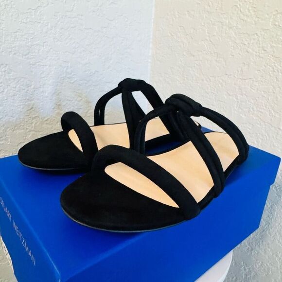 Stuart Weitzman Twist Knot‎ Leather Slide Sandal, Designer Size 8, Black, NWT - Picture 11 of 16
